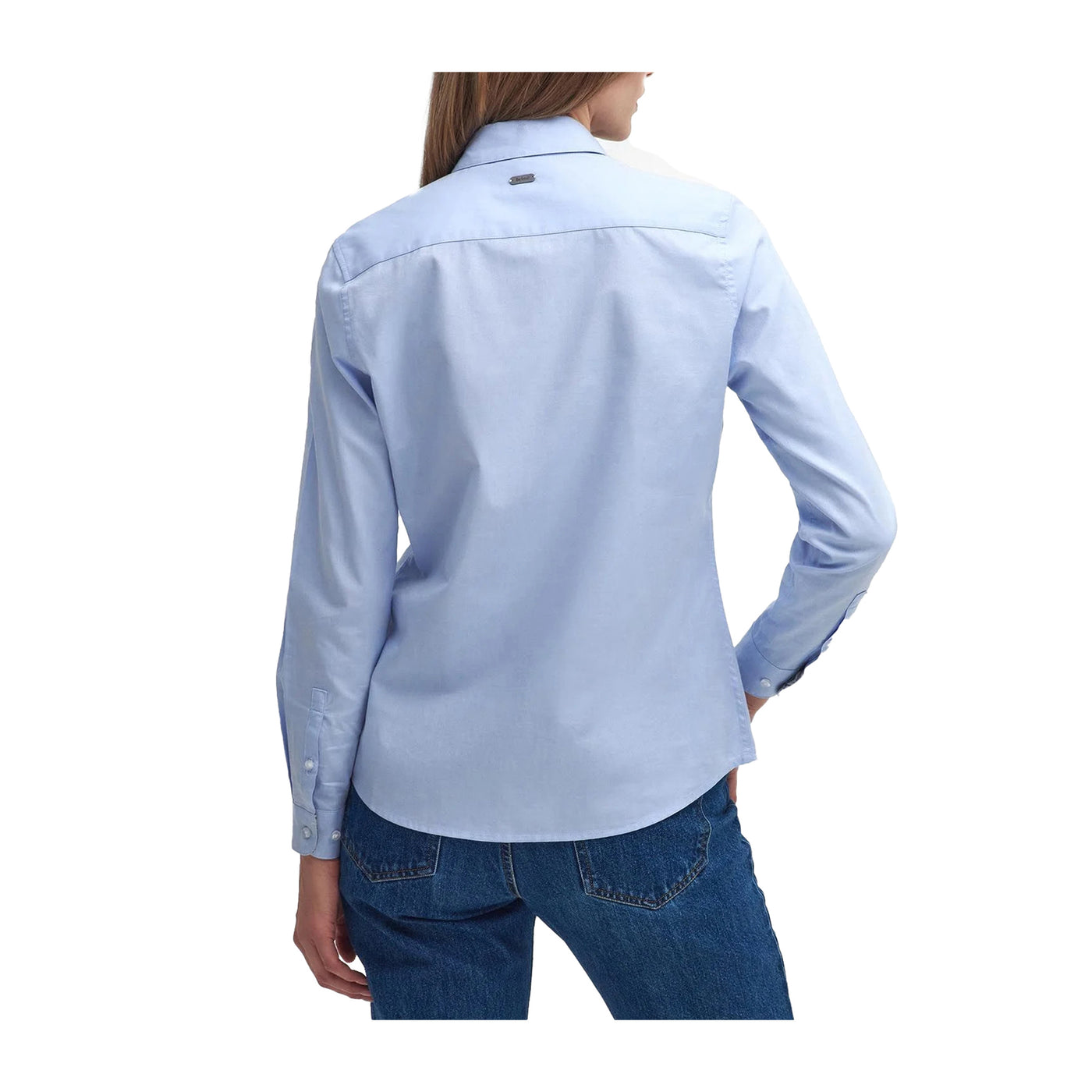 Camicia Donna Derwent in tinta unita celeste modella retro