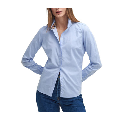 Camicia Donna Derwent in tinta unita celeste modella frontale