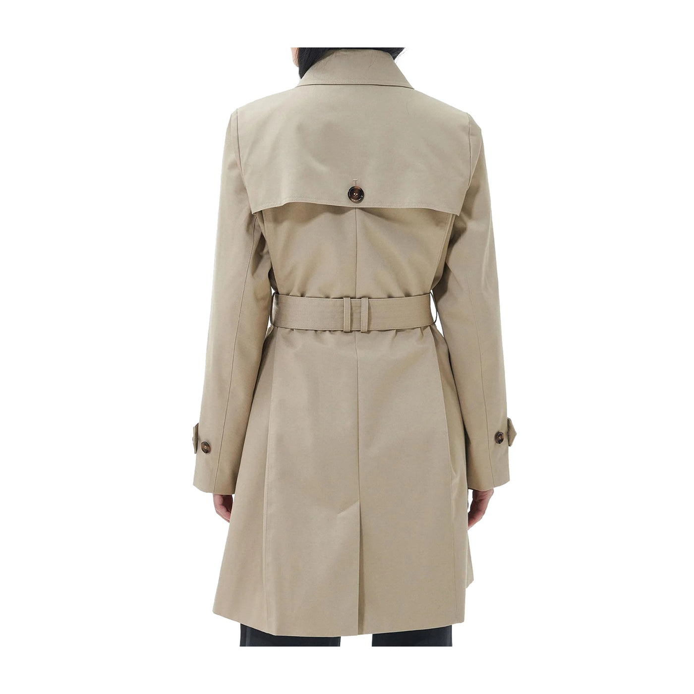 Trench Donna Beige, di media lunghezza, con chiusura doppiopetto 