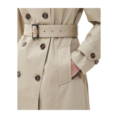 Trench Donna Beige, di media lunghezza, con chiusura doppiopetto 