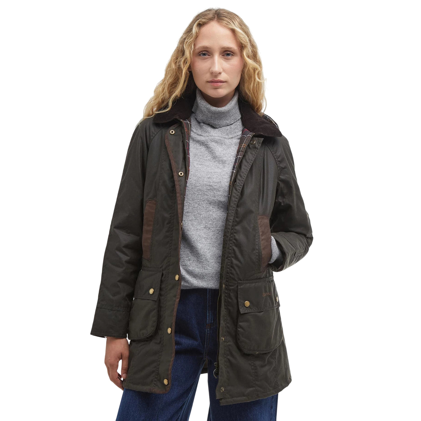 Giubbotto Donna Bower Wax con bottoni modella frontale