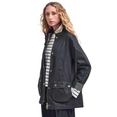 Giacca Donna cerata Beadnell, con interno tartan e colletto in velluto 