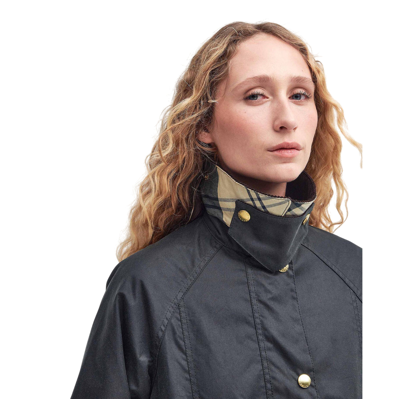 Giacca Donna cerata Beadnell, con interno tartan e colletto in velluto 