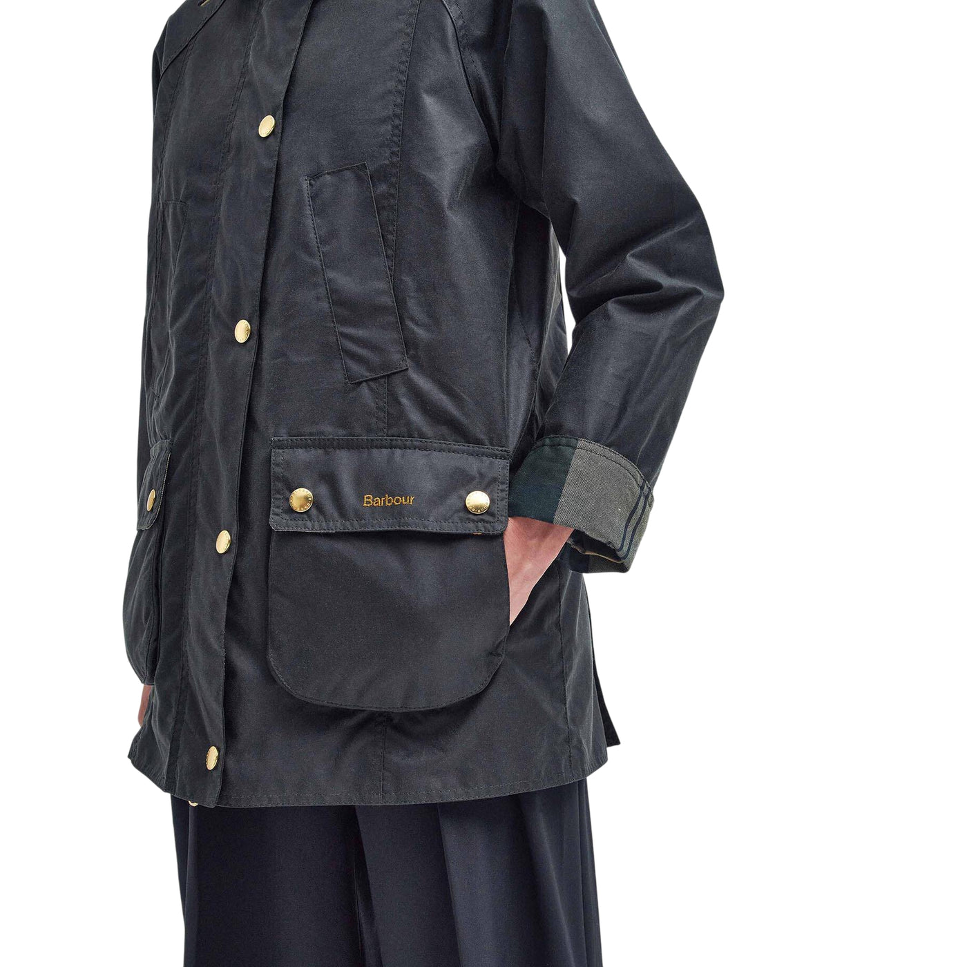 Giacca Donna cerata Beadnell, con interno tartan e colletto in velluto 