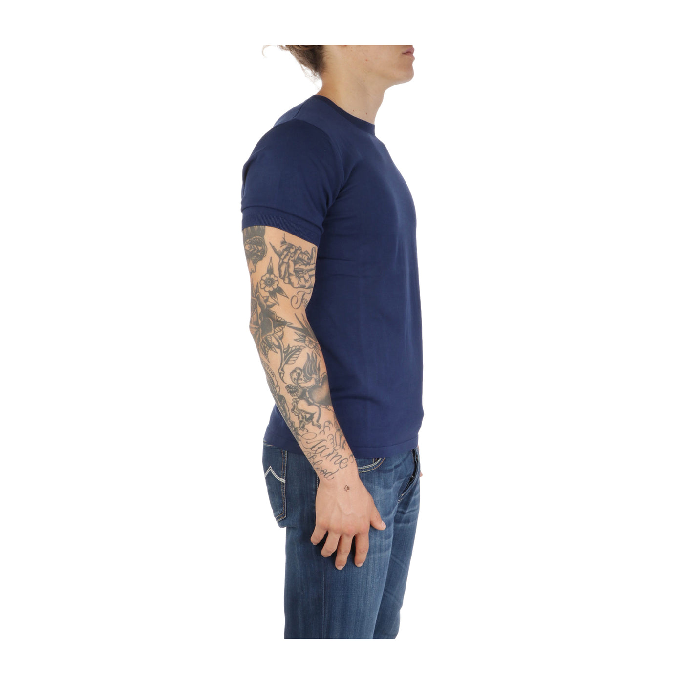 T-shirt Uomo in tinta unita Blu modello laterale