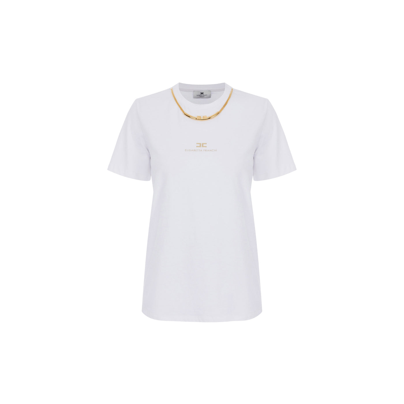 Acquista subito la T-shirt Donna, in jersey di cotone, a maniche corte e dettaglio con logo a rilievo firmata Elisabetta Franchi su Old England: vieni a scoprire tutta la collezione sul nostro sito 
