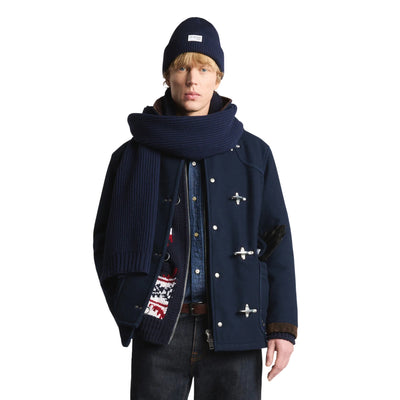 Cappotto Unisex in panno di lana, con colletto in velluto e ganci