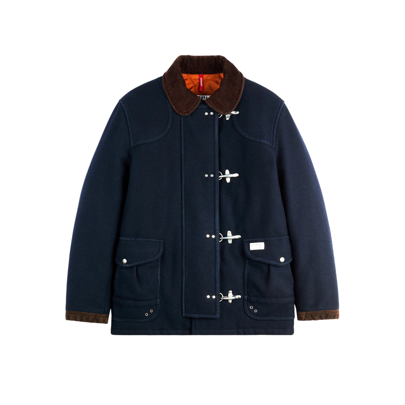 Cappotto Unisex in panno di lana, con colletto in velluto e ganci