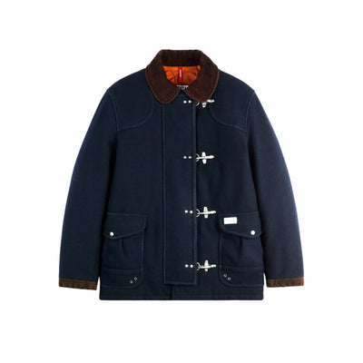 Cappotto Unisex in panno di lana, con colletto in velluto e ganci