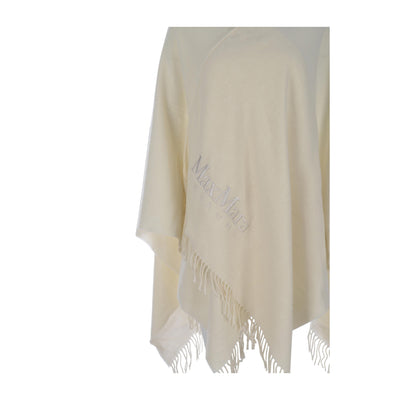 Poncho Donna Bianco con frange e logo ricamato in tono colore