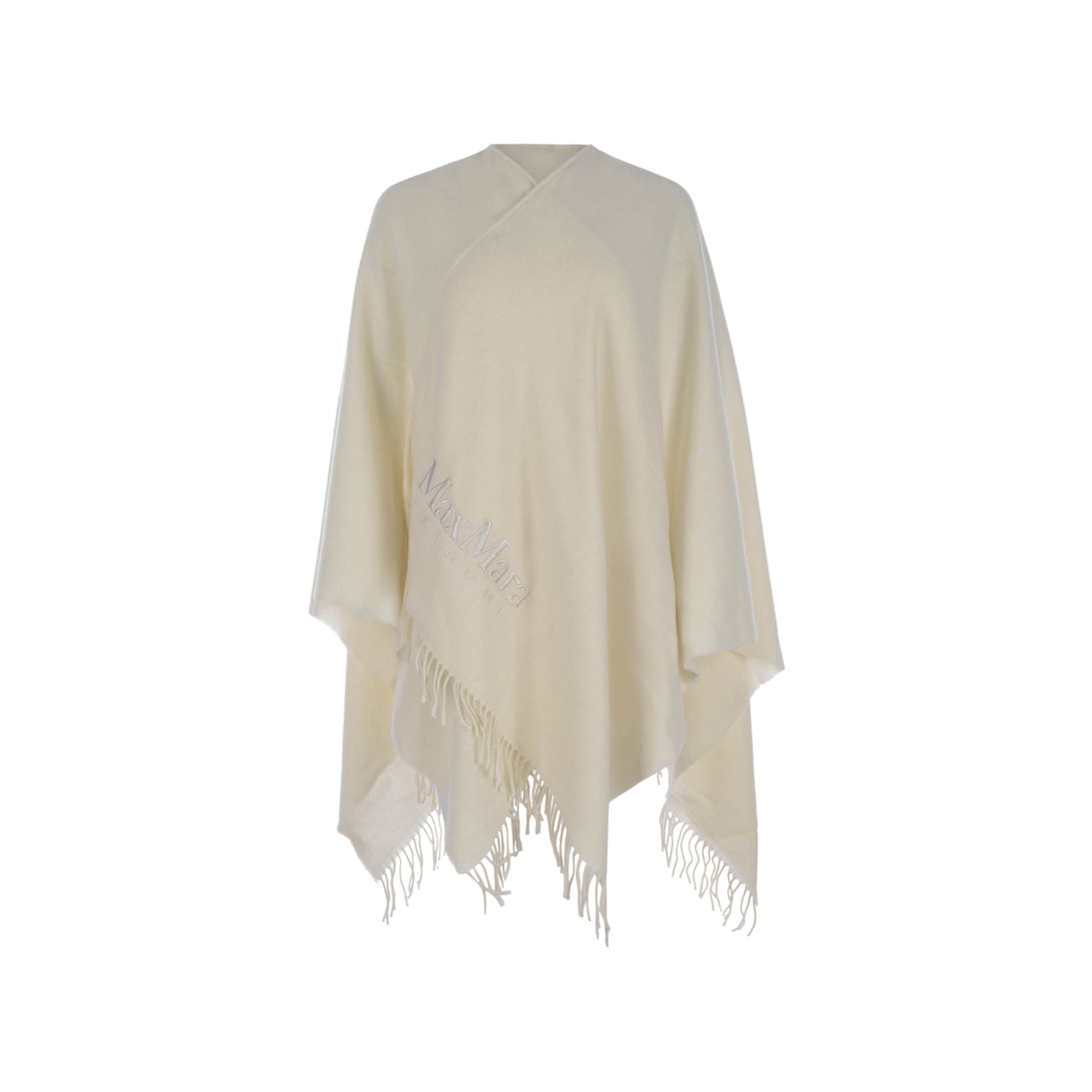 Poncho Donna Bianco con frange e logo ricamato in tono colore