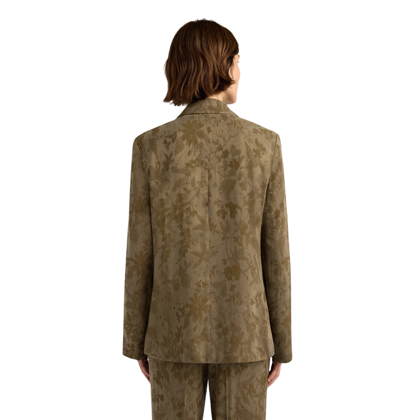 Giacca Donna monopetto jacquard Verde militare modella retro