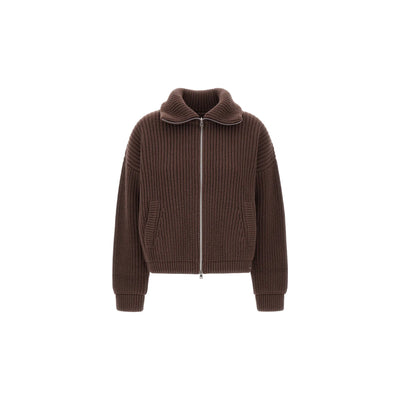 Cardigan Donna con zip Marrone