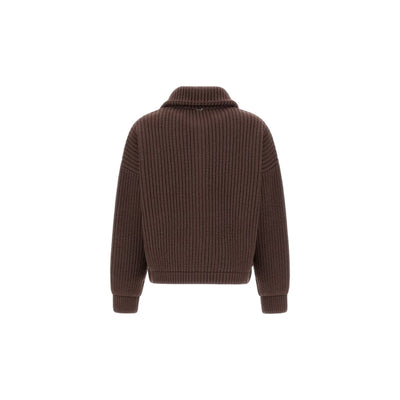Cardigan Donna con zip Marrone retro