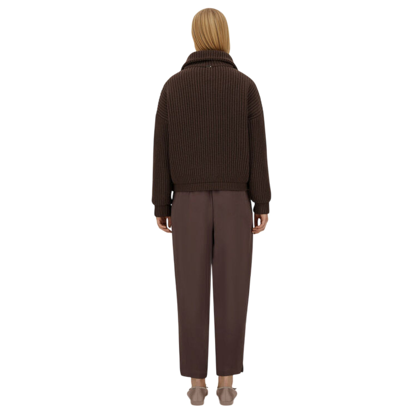 Cardigan Donna con zip Marrone modella retro