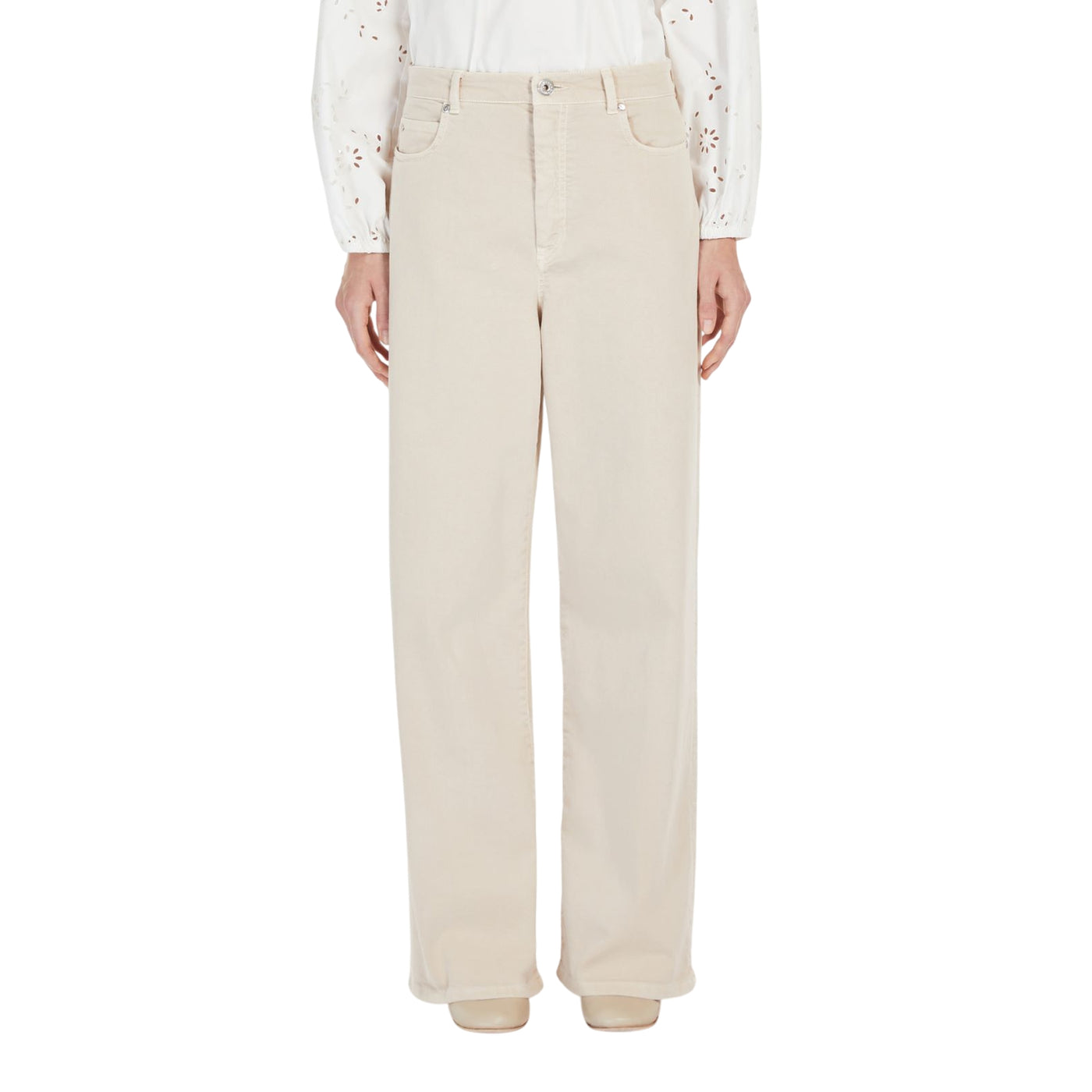 Pantaloni Donna Wide leg beige chiaro modella frontale