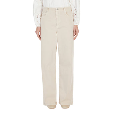 Pantaloni Donna Wide leg beige chiaro modella frontale