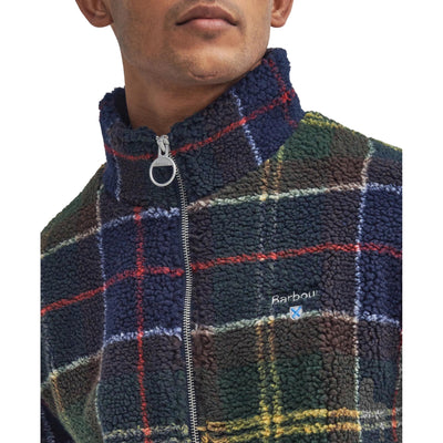 Giubbotto Uomo in pile motivo tartan dettaglio frontale ravvicinato