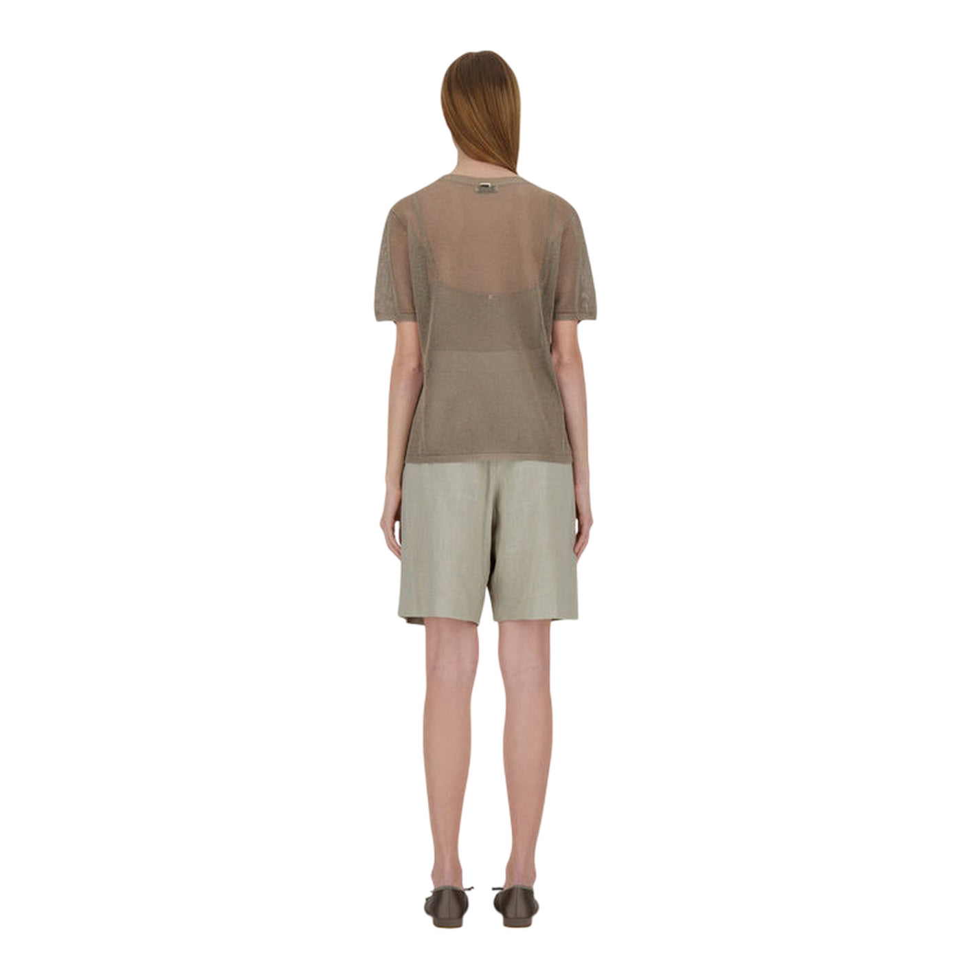 T-shirt Donna in misto viscosa e lurex modella intera retro