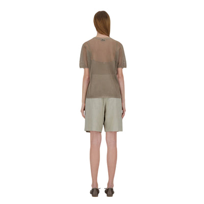 T-shirt Donna in misto viscosa e lurex modella intera retro