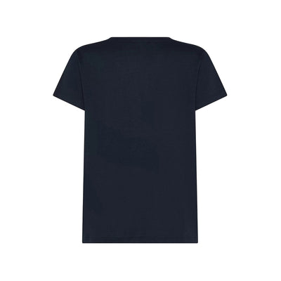 T-shirt Donna blu a girocollo, in misto seta, a mezza manica