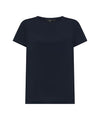 T-shirt Donna blu a girocollo, in misto seta, a mezza manica