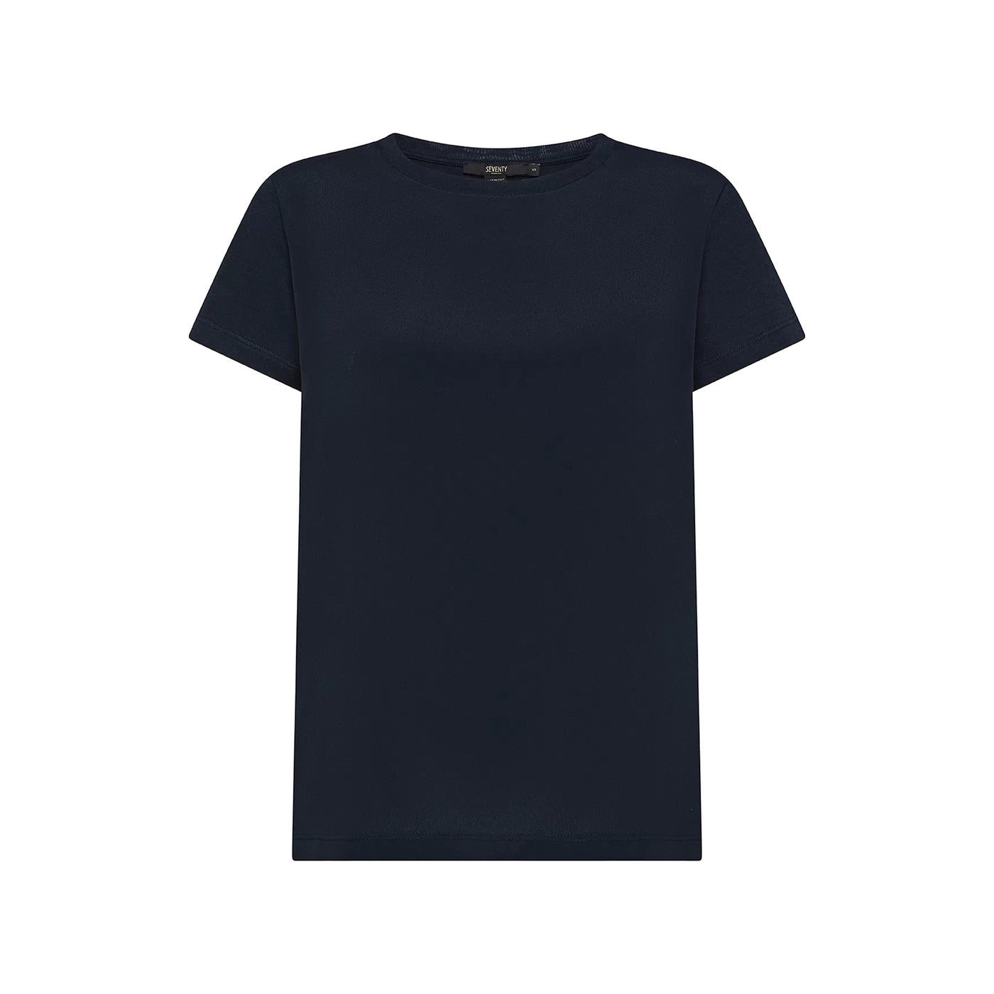 T-shirt Donna blu a girocollo, in misto seta, a mezza manica