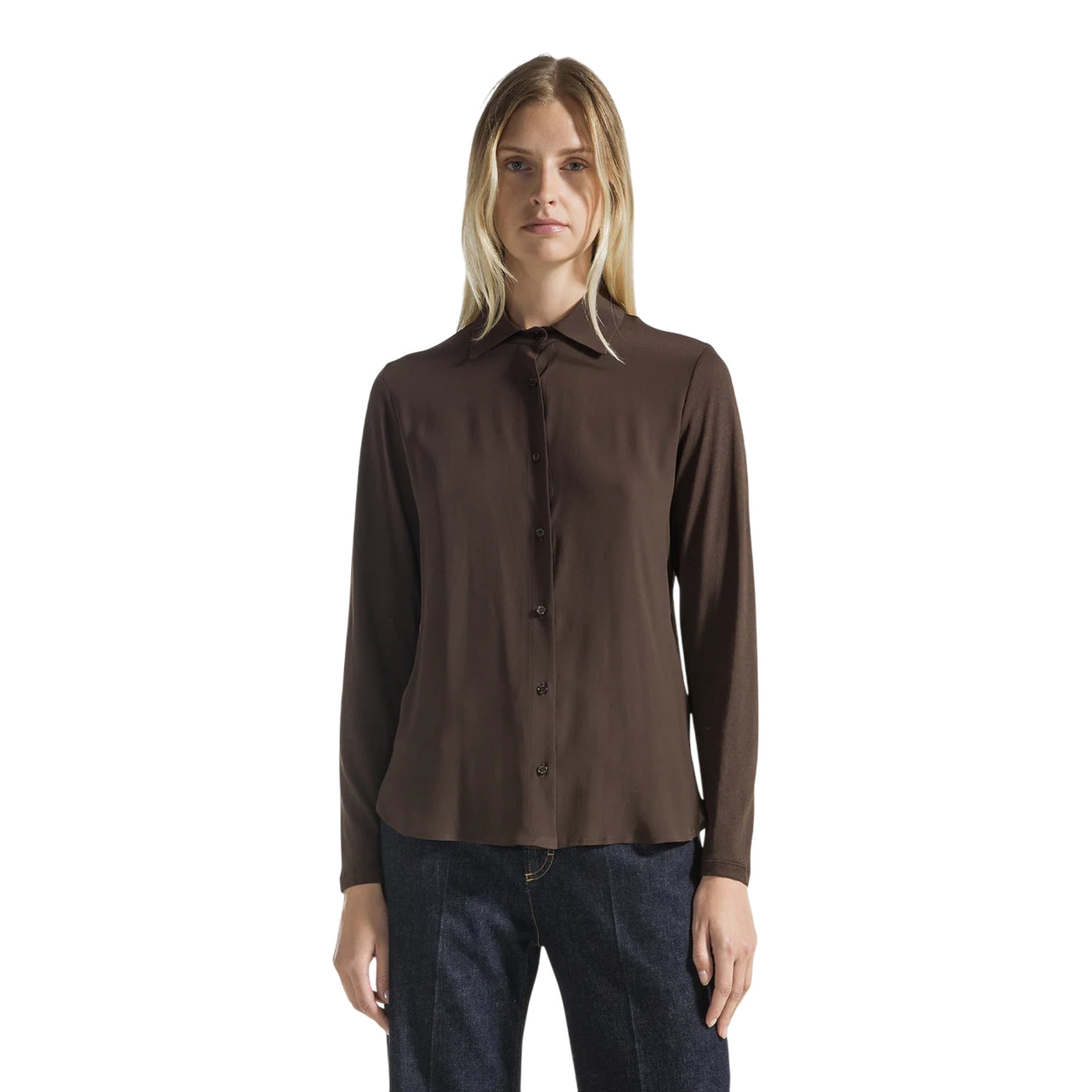 Camicia Donna in misto seta Marrone modella frontale