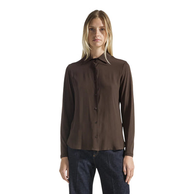 Camicia Donna in misto seta Marrone modella frontale
