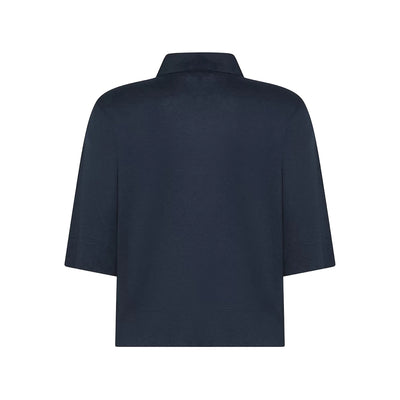 Polo Donna in jersey e crêpe misto seta Navy retro