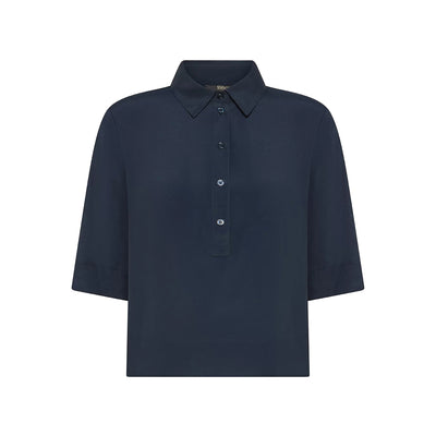 Polo Donna in jersey e crêpe misto seta Navy