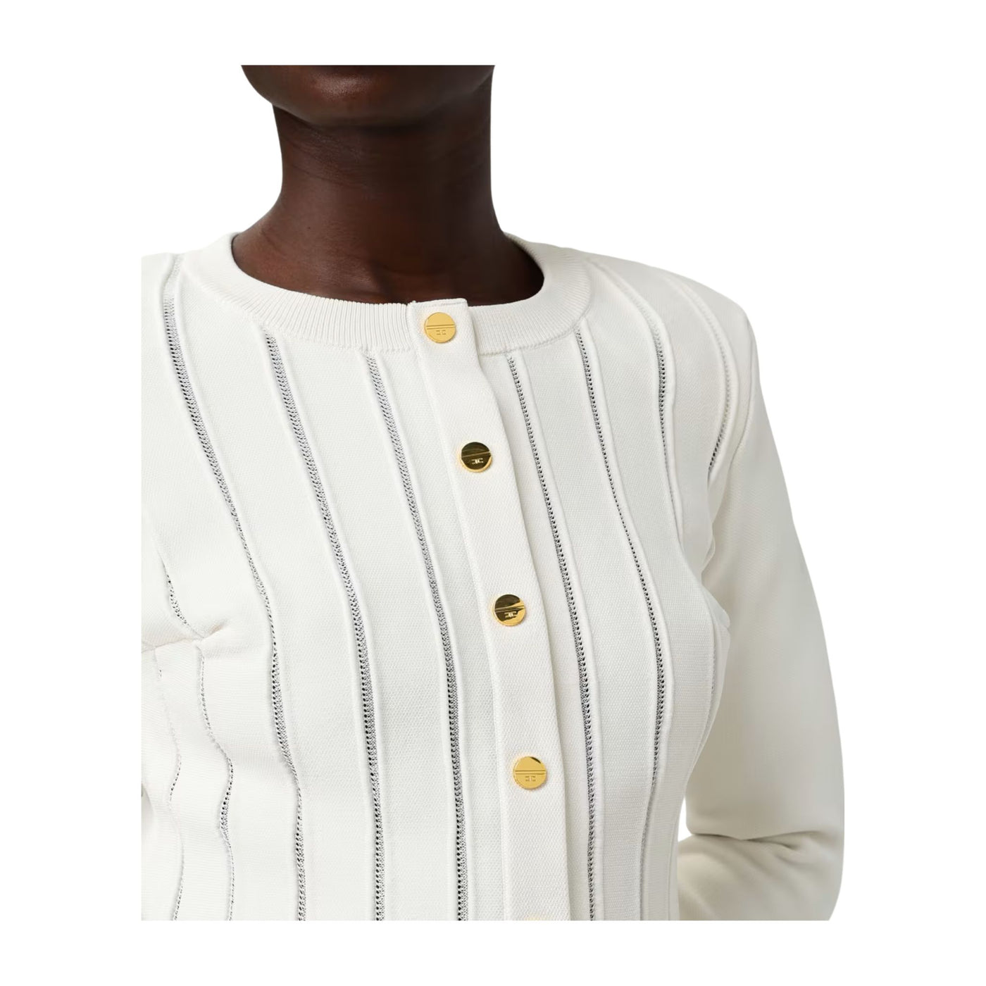 Cardigan Donna con bottoni in metallo dorato e ricami à jour