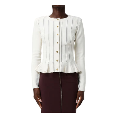 Cardigan Donna con bottoni in metallo dorato e ricami à jour
