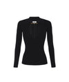 Maglia Donna a costine nera con gioiello