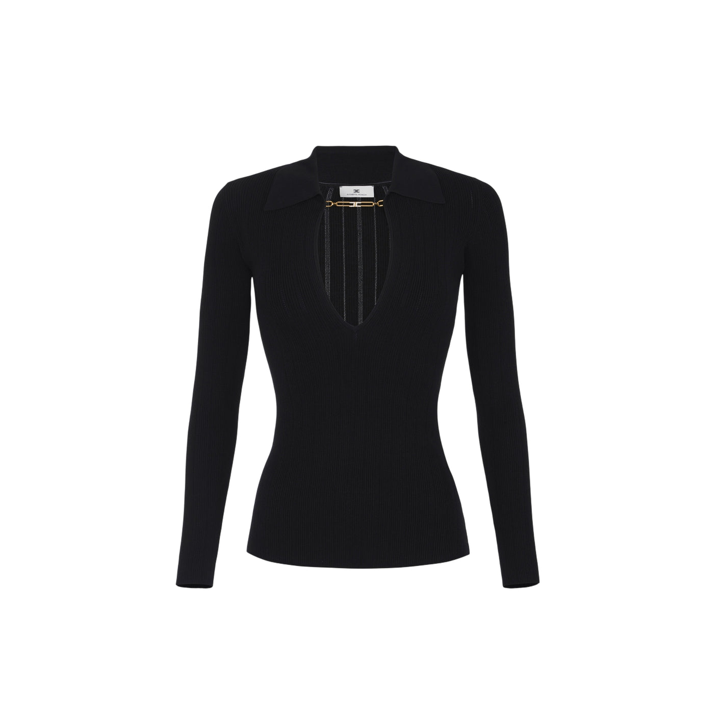Maglia Donna a costine nera con gioiello