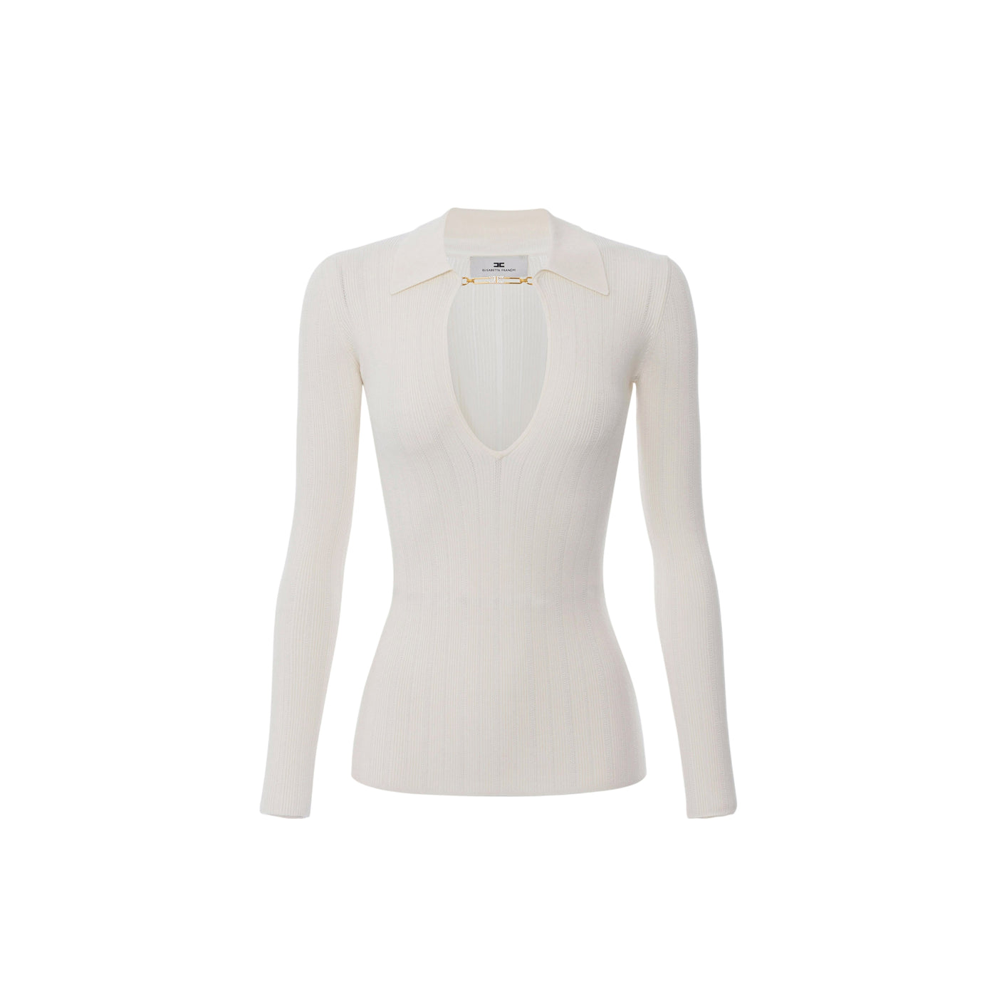 Maglia Donna a costine bianca con gioiello