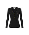 Maglia Donna a coste con taschino Nero