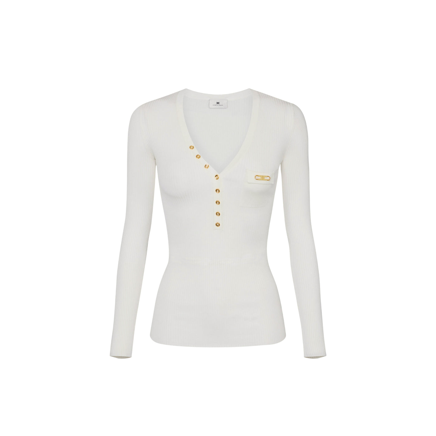 Maglia Donna a coste con taschino Bianco