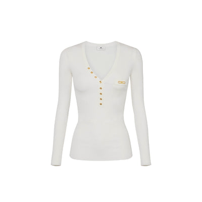 Maglia Donna a coste con taschino Bianco
