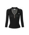 Polo Donna in maglia a costine Nero