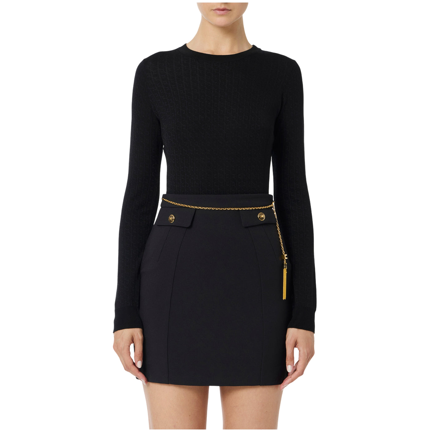 Maglia Donna in lana con micro-logo jacquard modella frontale