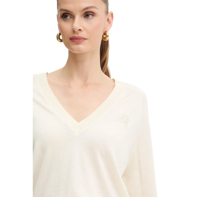 Maglione Donna con scollo a V Bianco dettaglio