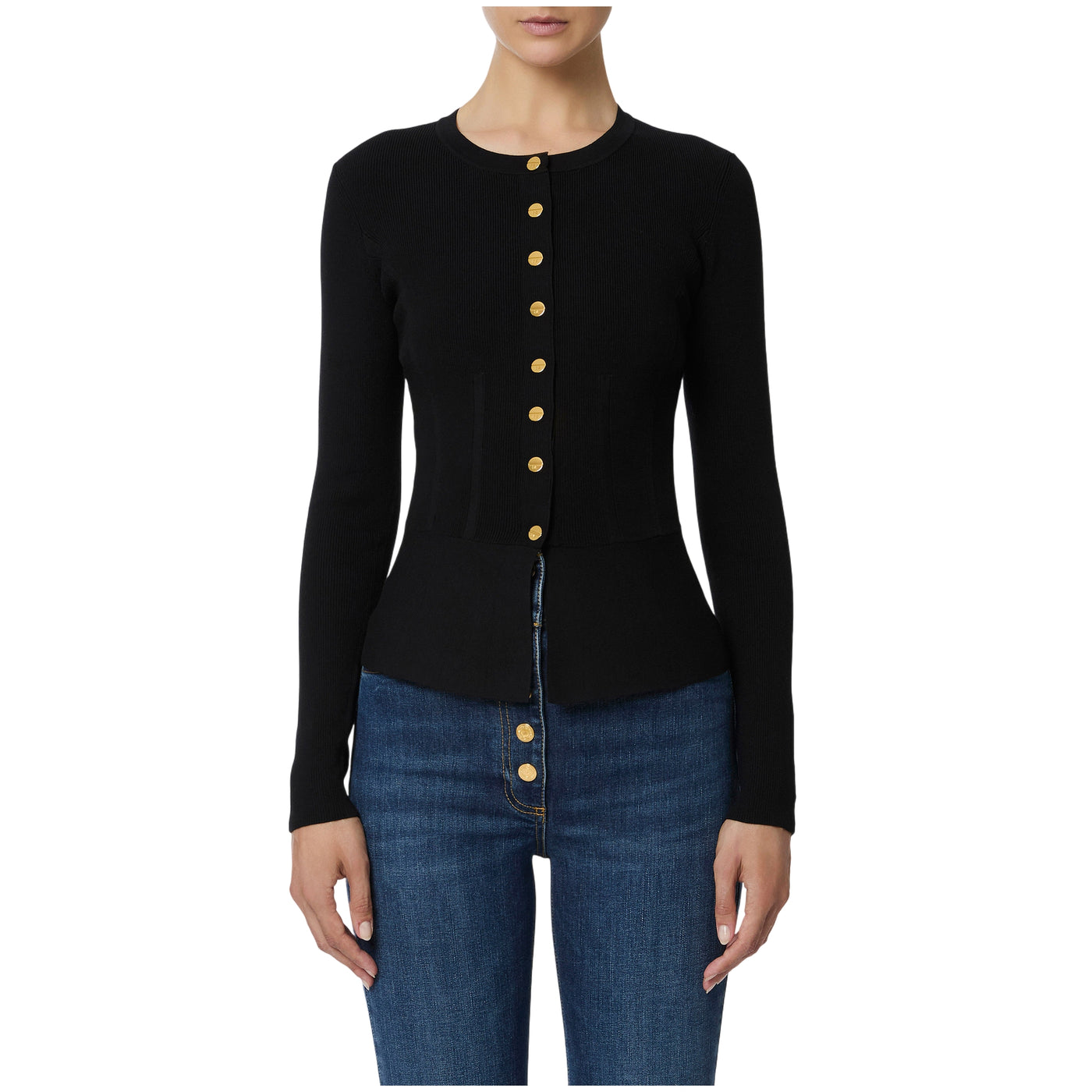Maglia Donna con bottoni gioiello frontali modella frontale