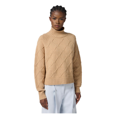 Maglia Donna con losanghe jacquard Beige modella frontale