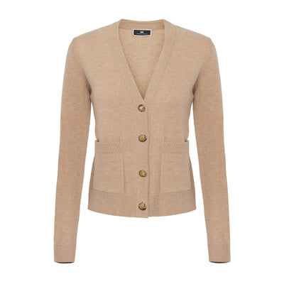 Cardigan Donna monocolore, in morbida lana, con tasche frontali