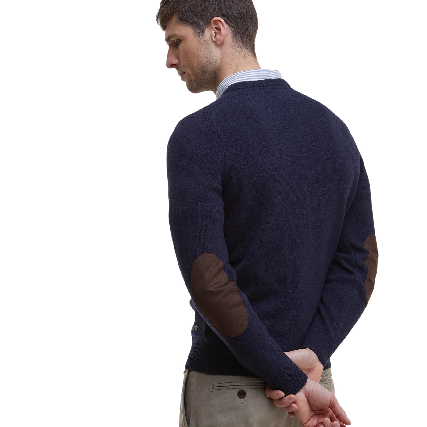 Maglione Uomo Essential Navy con toppe modello retro