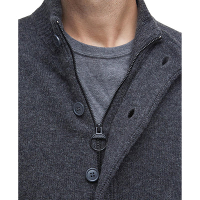 Maglione Uomo con zip e bottoni Patch Blu dettaglio chiusura frontale