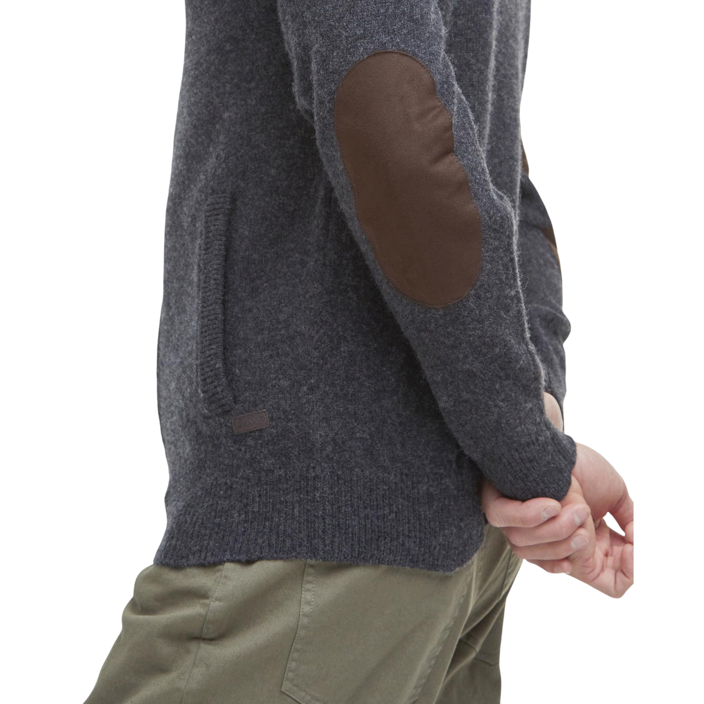 Maglione Uomo con zip e bottoni Patch Blu dettaglio toppa