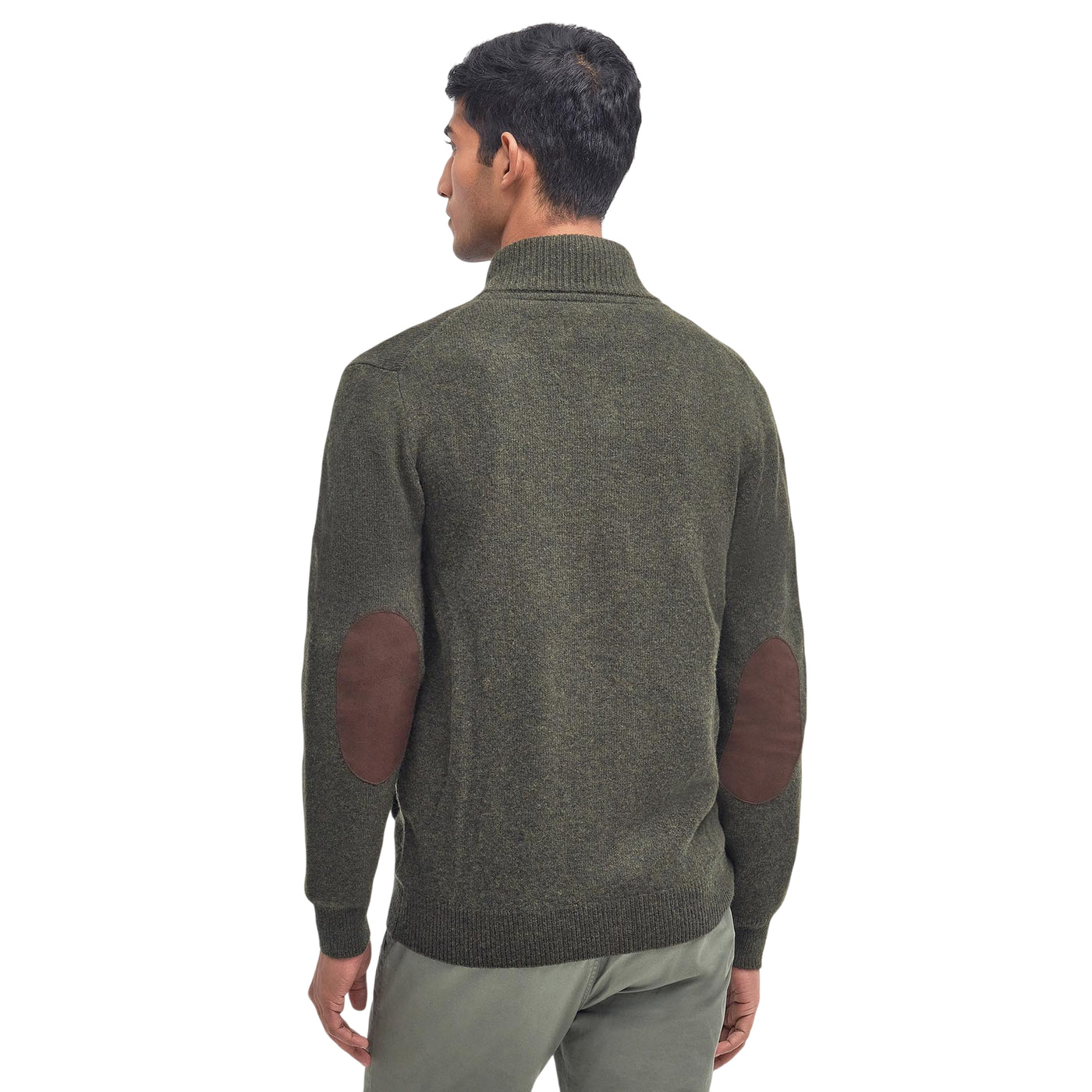 Maglione Uomo con zip e bottoni Patch Verde modello retro