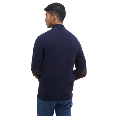 Maglione Uomo con zip e bottoni Patch Navy modello retro